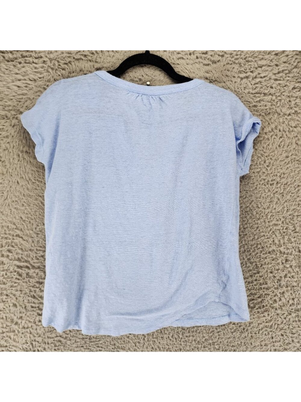 Joie Top Womens Small Blue Linen Short Sleeve V Neck - Picture 6 of 7